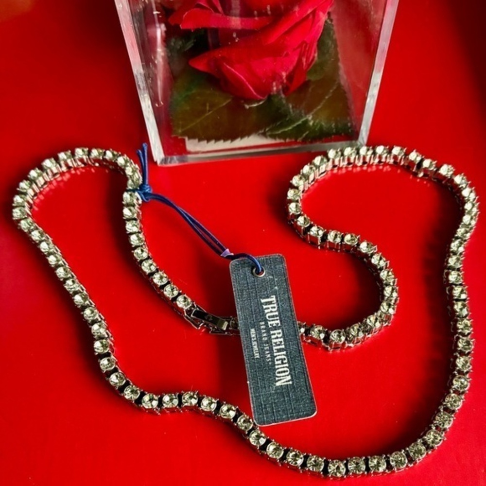 True Religion Silver Rhinestone Tennis Necklace - Picture 1 of 7